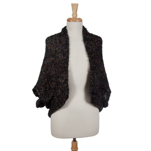 Sweaters - Black Bolero Shrug with Multi-colored Thread